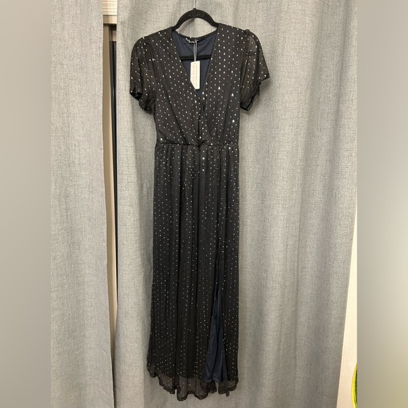 Women's Sexy V Neck Short Sleeve Maxi Sequin Gown Evening Dress with Slit Medium - Picture 6 of 9